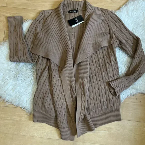 Lauren Ralph Lauren Women's Brown Collar Cardigan Sweater Size L NWT - Picture 9 of 9